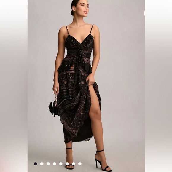 Let Me Be Sheer Printed V-Neck Midi Dress